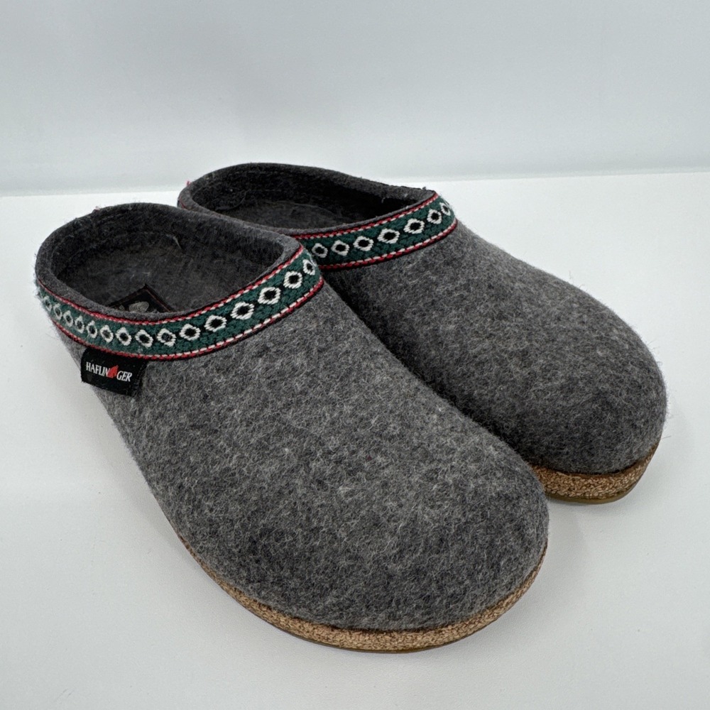 HAFLINGER GRIZZLY FRANZL GRAY EU 36 Women's Alpine Wool Clogs Natural Fabric